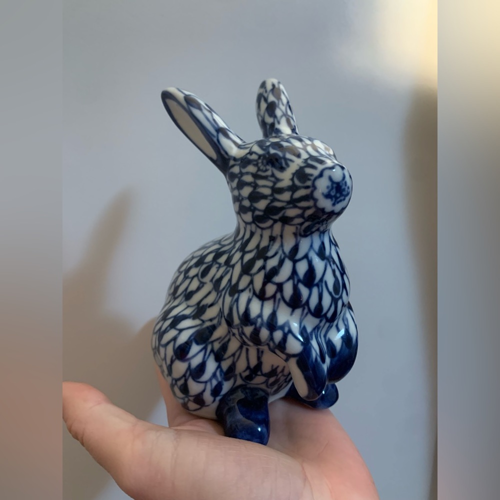 Andrea By Sadek Blue and White Ceramic Rabbit